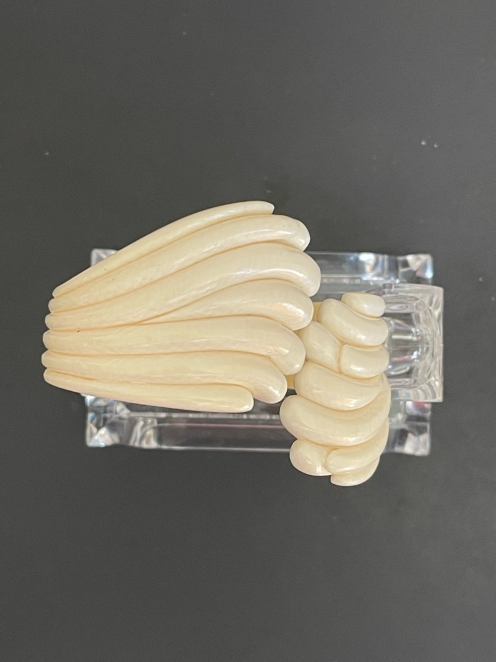 Vintage gold over silver hand carved genuine Ivory bangle bracelet. - Picture 12 of 14
